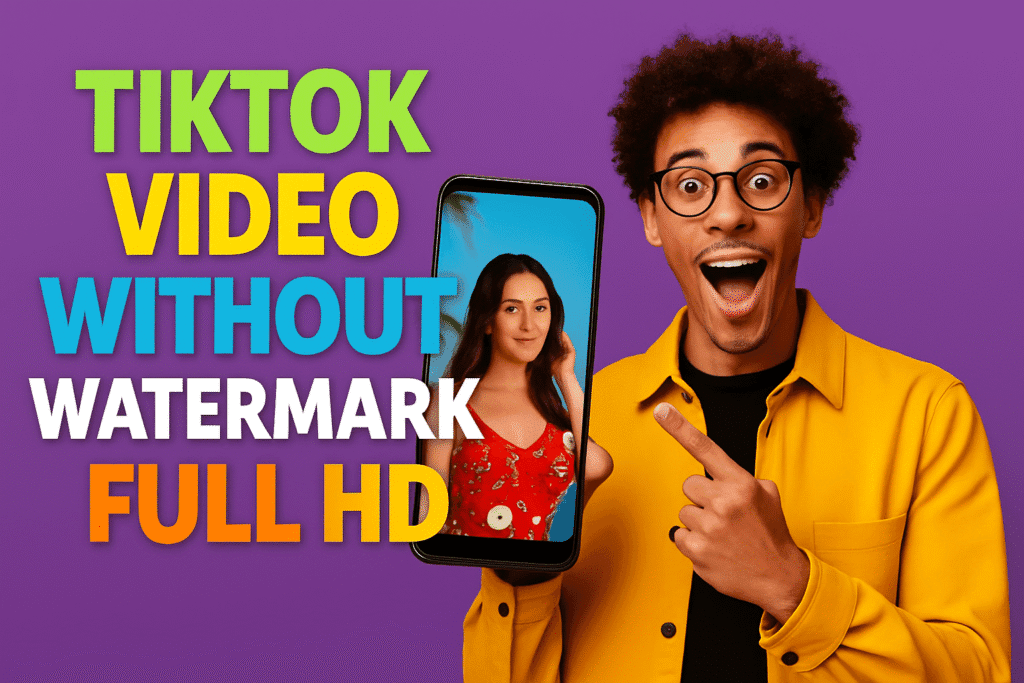 Man watching downloaded TikTok video on phone without watermark